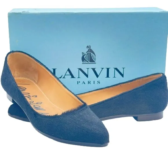 LANVIN Black Ballerina Flats Shoes | Slip On Pointed Toe | Calf Hair | EU 39