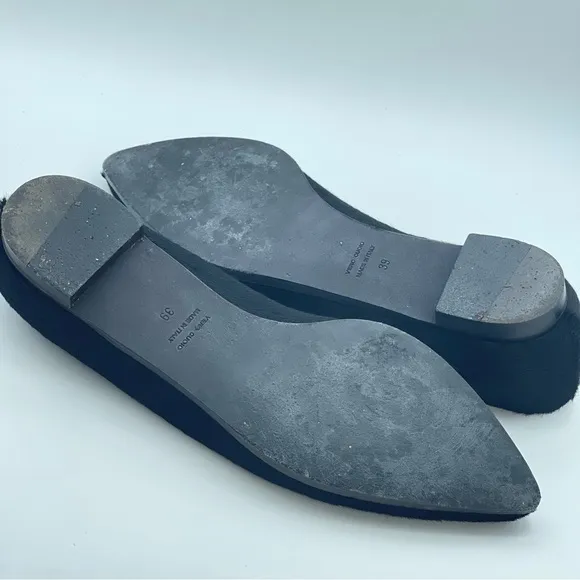 LANVIN Black Ballerina Flats Shoes | Slip On Pointed Toe | Calf Hair | EU 39