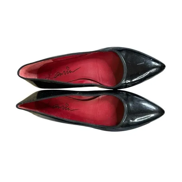 Lanvin Black Patent Leather Ballet Flats Size 39 (US 8.5) Red Insole Classic