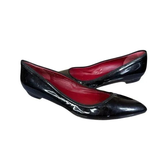 Lanvin Black Patent Leather Ballet Flats Size 39 (US 8.5) Red Insole Classic