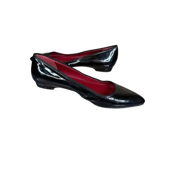 Lanvin Black Patent Leather Ballet Flats Size 39 (US 8.5) Red Insole Classic