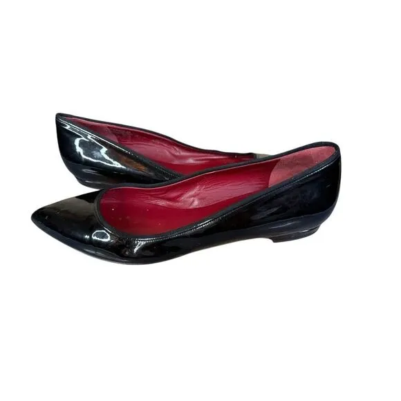 Lanvin Black Patent Leather Ballet Flats Size 39 (US 8.5) Red Insole Classic