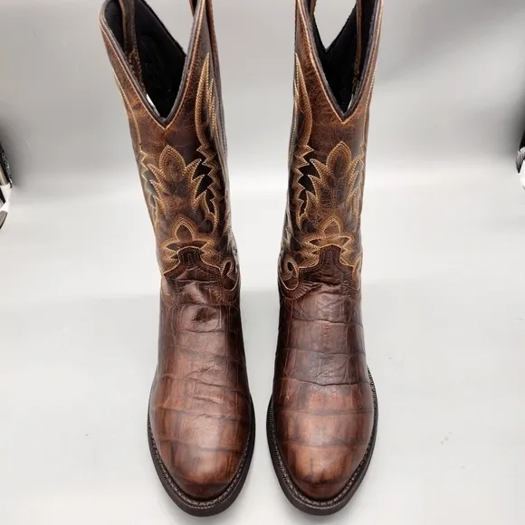 Laredo Duster Cowboy Boots Tan Round Toe Men's 8.5 Shoes