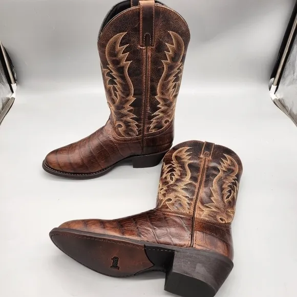Laredo Duster Cowboy Boots Tan Round Toe Men's 8.5 Shoes