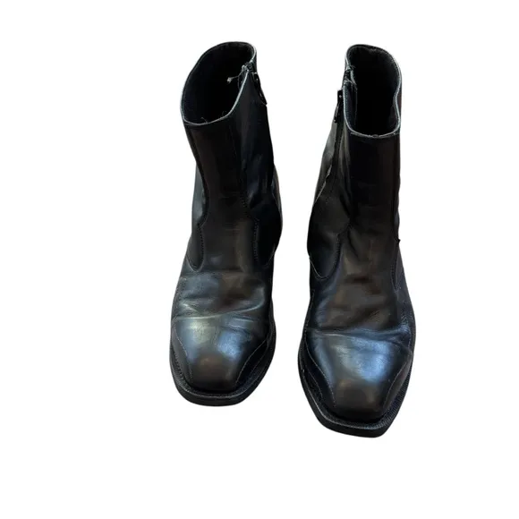 Laredo Mens Black Goat Leather Hoxie Western Ankle Side Zip Boots Sz 8.5 EW