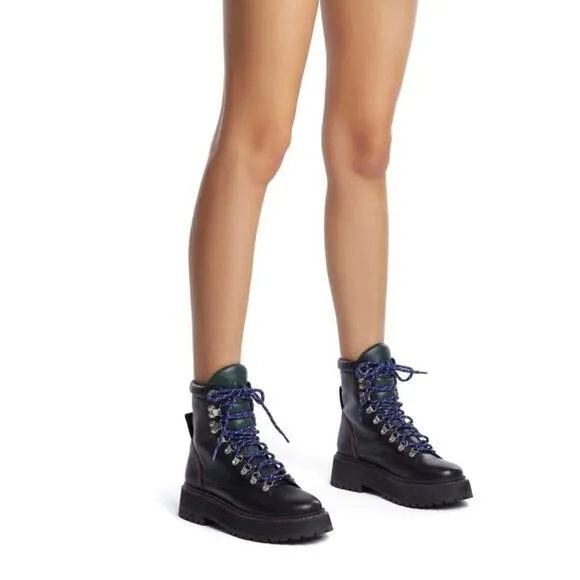Larroude Jordan Low Leather Combat Boots Size 10