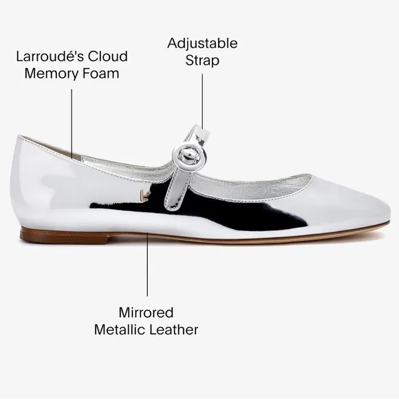 Larroude Silver Metallic Flats