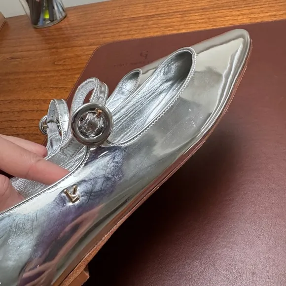 Larroude Silver Metallic Flats