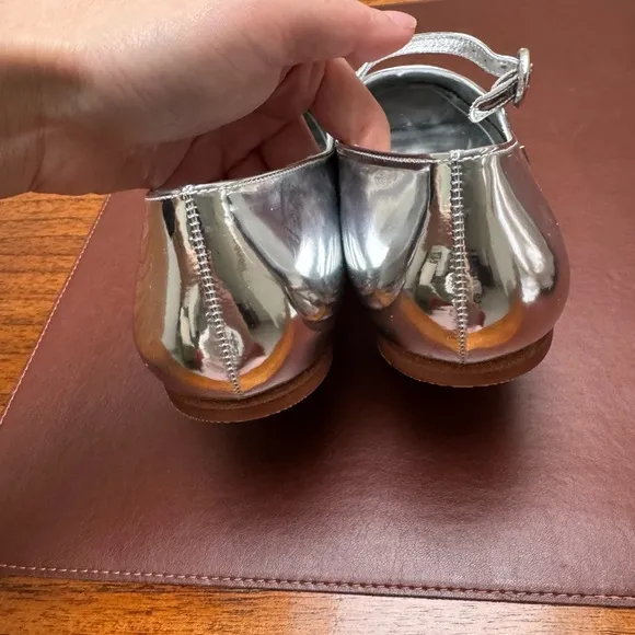 Larroude Silver Metallic Flats