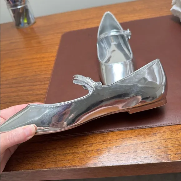 Larroude Silver Metallic Flats