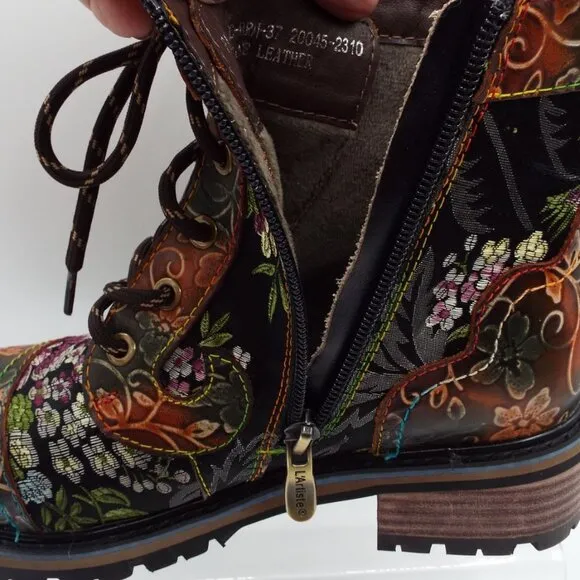 L'Artiste by Spring Step Fantastic Brown Multicolor Floral Combi Boots Size 37