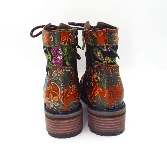 L'Artiste by Spring Step Fantastic Brown Multicolor Floral Combi Boots Size 37