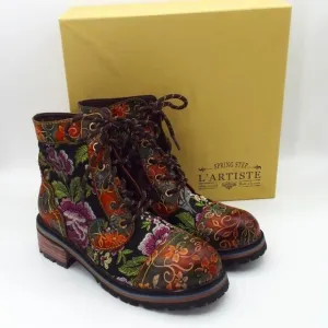L'Artiste by Spring Step Fantastic Brown Multicolor Floral Combi Boots Size 37