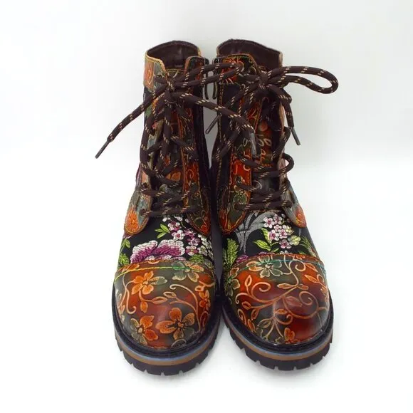 L'Artiste by Spring Step Fantastic Brown Multicolor Floral Combi Boots Size 37