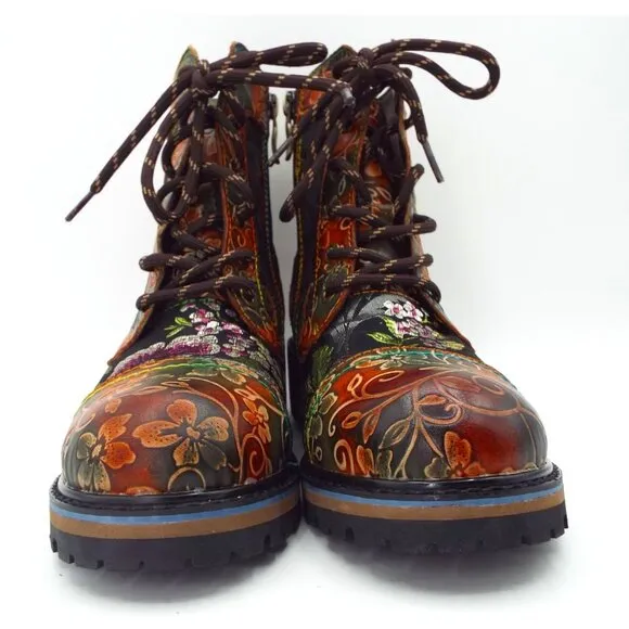 L'Artiste by Spring Step Fantastic Brown Multicolor Floral Combi Boots Size 37