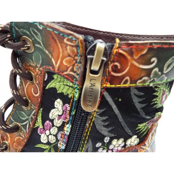 L'Artiste by Spring Step Fantastic Brown Multicolor Floral Combi Boots Size 37