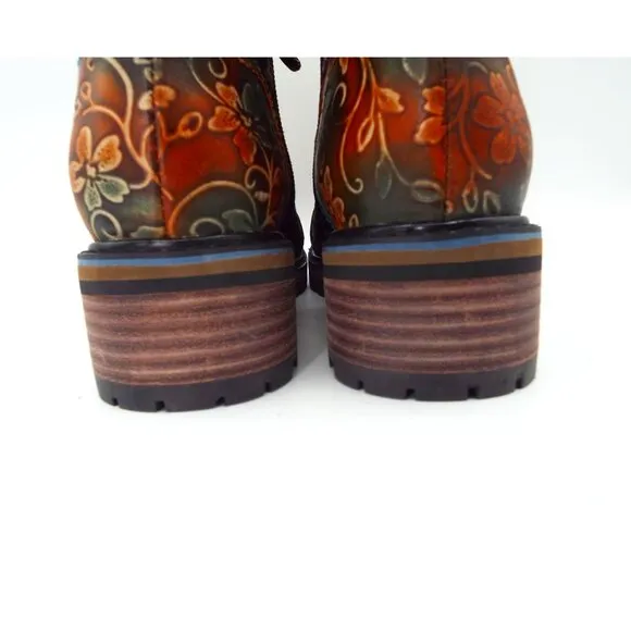L'Artiste by Spring Step Fantastic Brown Multicolor Floral Combi Boots Size 37
