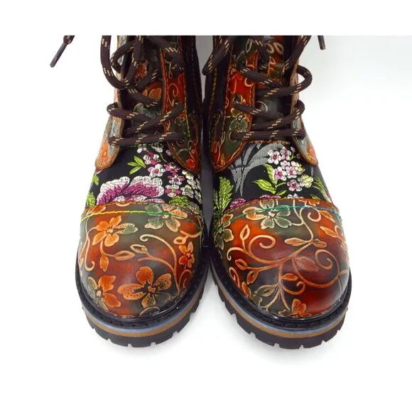 L'Artiste by Spring Step Fantastic Brown Multicolor Floral Combi Boots Size 37