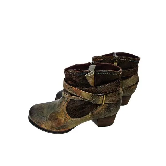 L'Artiste Spring Step Shazzam green/brown leather side zip boots. Size 40(9).