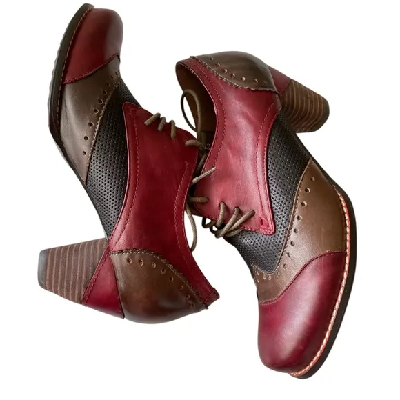L'ATISTE Bardot Round Toe Ankle Oxford Derby Shoes Two-Tone Leather Heeled Boots