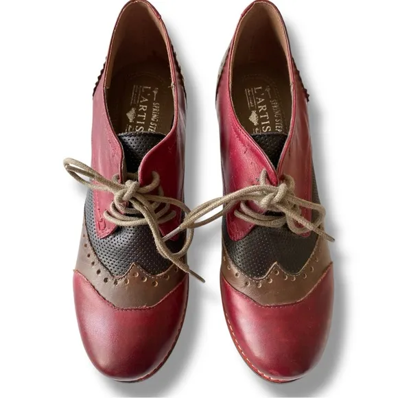 L'ATISTE Bardot Round Toe Ankle Oxford Derby Shoes Two-Tone Leather Heeled Boots