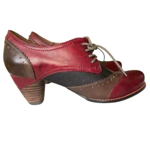 L'ATISTE Bardot Round Toe Ankle Oxford Derby Shoes Two-Tone Leather Heeled Boots