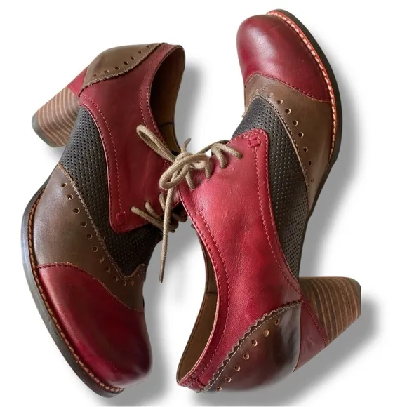 L'ATISTE Bardot Round Toe Ankle Oxford Derby Shoes Two-Tone Leather Heeled Boots
