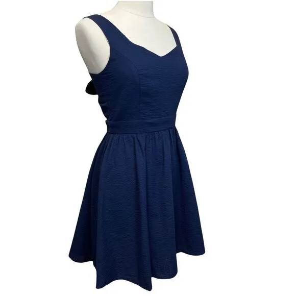 Lauren James Garrison Kentucky Derby Dress Womens M Navy Seersucker USA