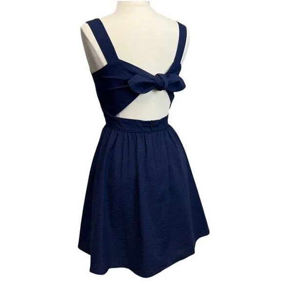 Lauren James Garrison Kentucky Derby Dress Womens M Navy Seersucker USA