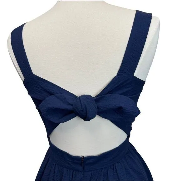 Lauren James Garrison Kentucky Derby Dress Womens M Navy Seersucker USA