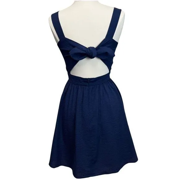 Lauren James Garrison Kentucky Derby Dress Womens M Navy Seersucker USA