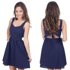 Lauren James Garrison Kentucky Derby Dress Womens M Navy Seersucker USA