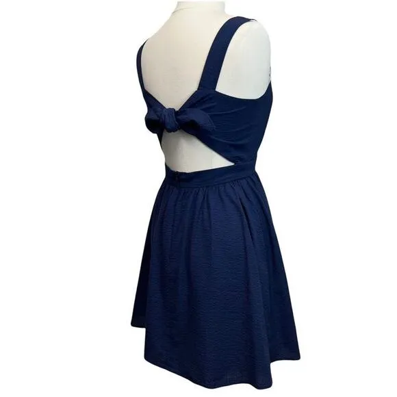 Lauren James Garrison Kentucky Derby Dress Womens M Navy Seersucker USA
