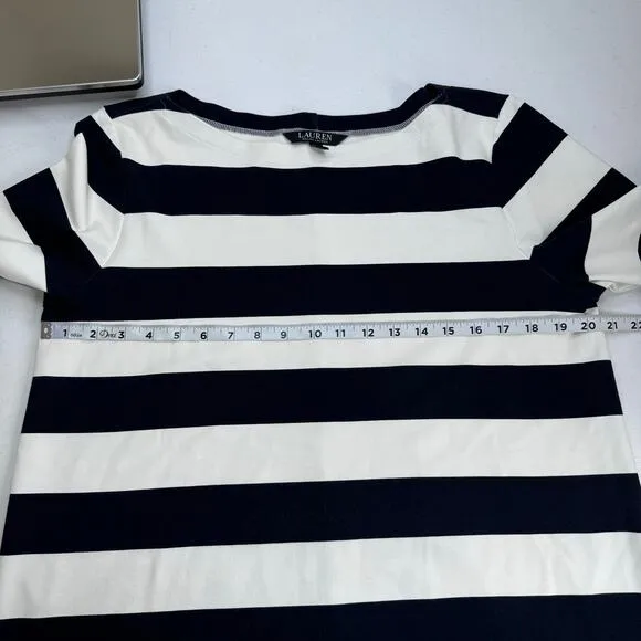 Lauren Ralph Lauren Black Striped Boat Neck Dress Women's XL Nautical Preppy