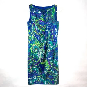Lauren Ralph Lauren Blue Green Floral Satin Sheath Dress Womens Size 2 Tropical