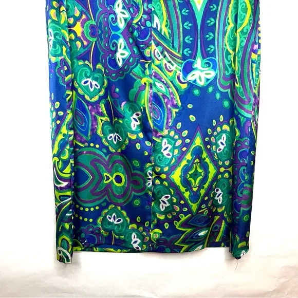 Lauren Ralph Lauren Blue Green Floral Satin Sheath Dress Womens Size 2 Tropical