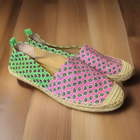 Lauren Ralph Lauren Cameryn Espadrille Flats Women's 10B Pink Green Paisley‎