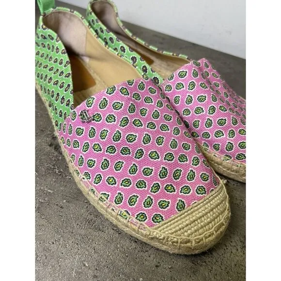 Lauren Ralph Lauren Cameryn Espadrille Flats Women's 10B Pink Green Paisley‎