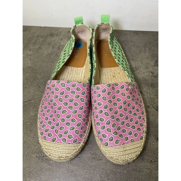 Lauren Ralph Lauren Cameryn Espadrille Flats Women's 10B Pink Green Paisley‎