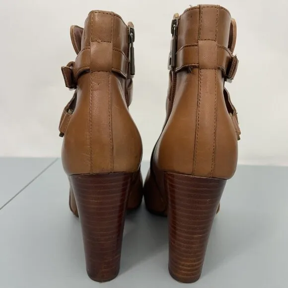 Lauren Ralph Lauren Vianca Heel Ankle Booties Buckles Zip Leather Brown Women 9