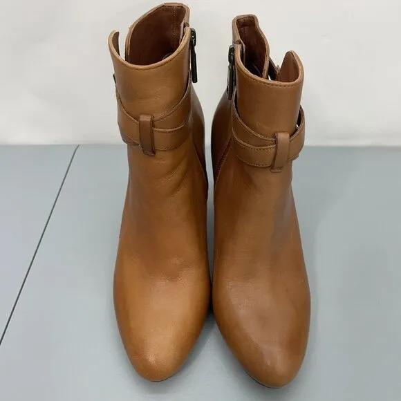 Lauren Ralph Lauren Vianca Heel Ankle Booties Buckles Zip Leather Brown Women 9