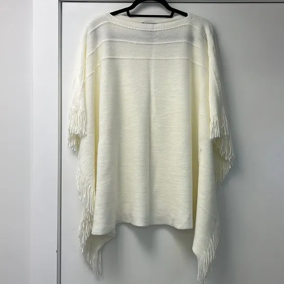 Layers by Lizden Women’s Sweater Cape Shawl white fringe- missy one size