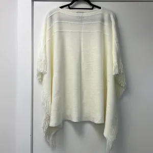 Layers by Lizden Women’s Sweater Cape Shawl white fringe- missy one size
