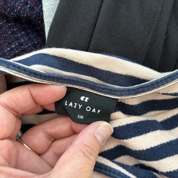 LAZY OAF Pink/Navy Striped Boat Neck Long Sleeve