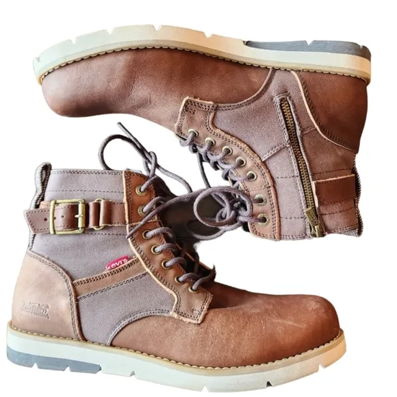 Levi's brown Cobalt brown leather and canvas boots size 11