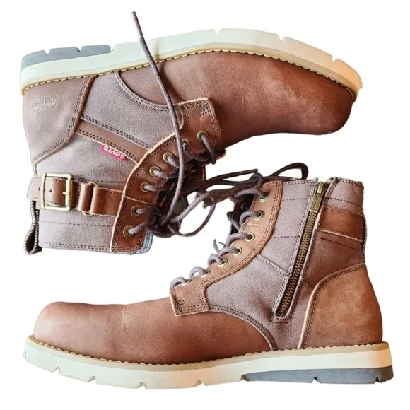 Levi's brown Cobalt brown leather and canvas boots size 11
