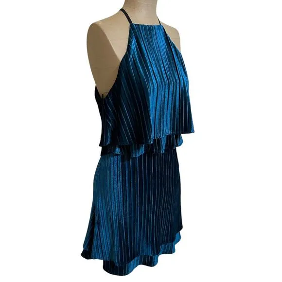 Likely NWT Blue Velvet Halter Pleated Cocktail Party Dress size 4