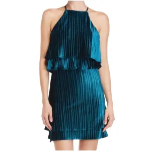 Likely NWT Blue Velvet Halter Pleated Cocktail Party Dress size 4
