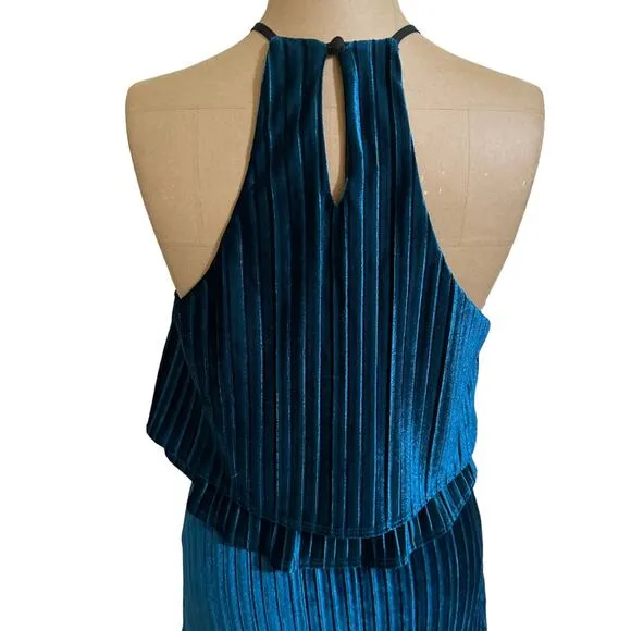 Likely NWT Blue Velvet Halter Pleated Cocktail Party Dress size 4