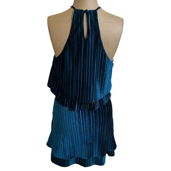 Likely NWT Blue Velvet Halter Pleated Cocktail Party Dress size 4